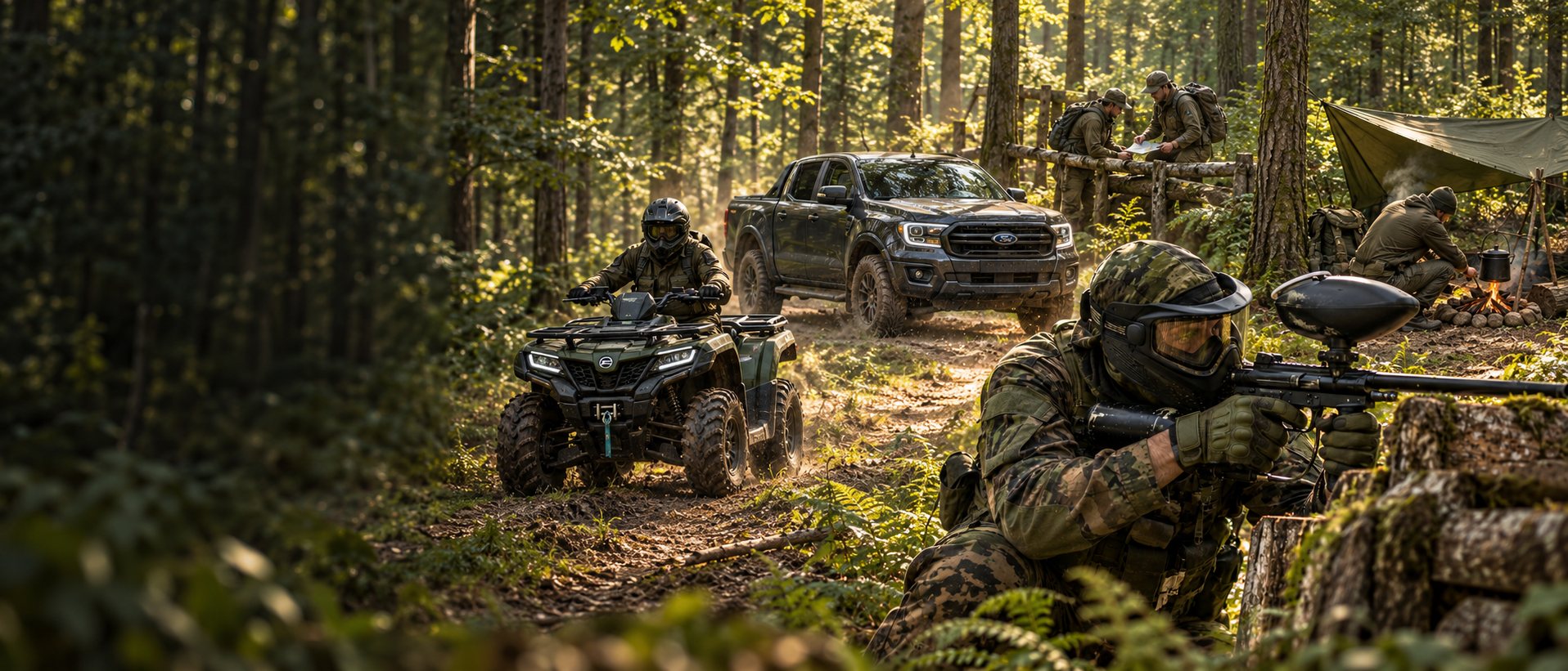 Paintball, quad, samochód terenowy i survival w lesie — atrakcje Camp Formoza